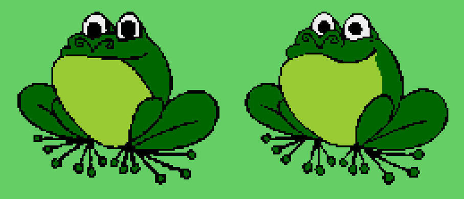 Bunji the Frog, shown in comparison between old and new, custom sprite